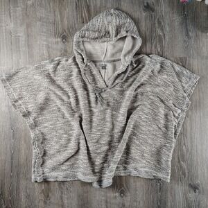 Aerie Womens Gray White‎ Short Sleeve Hooded Oversized Poncho L/XL